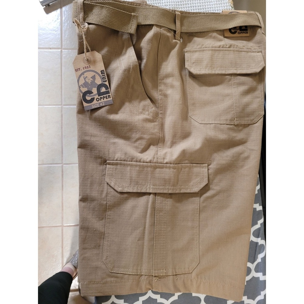 Copper Denim Mens Ripstop Cargo‎ Shorts Tan Khaki Belted NWT Size 42